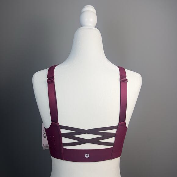 Victoria’s Secret Burgundy Featherweight Max Sports Bra Zip Strappy Back 36DDD - Picture 4 of 10